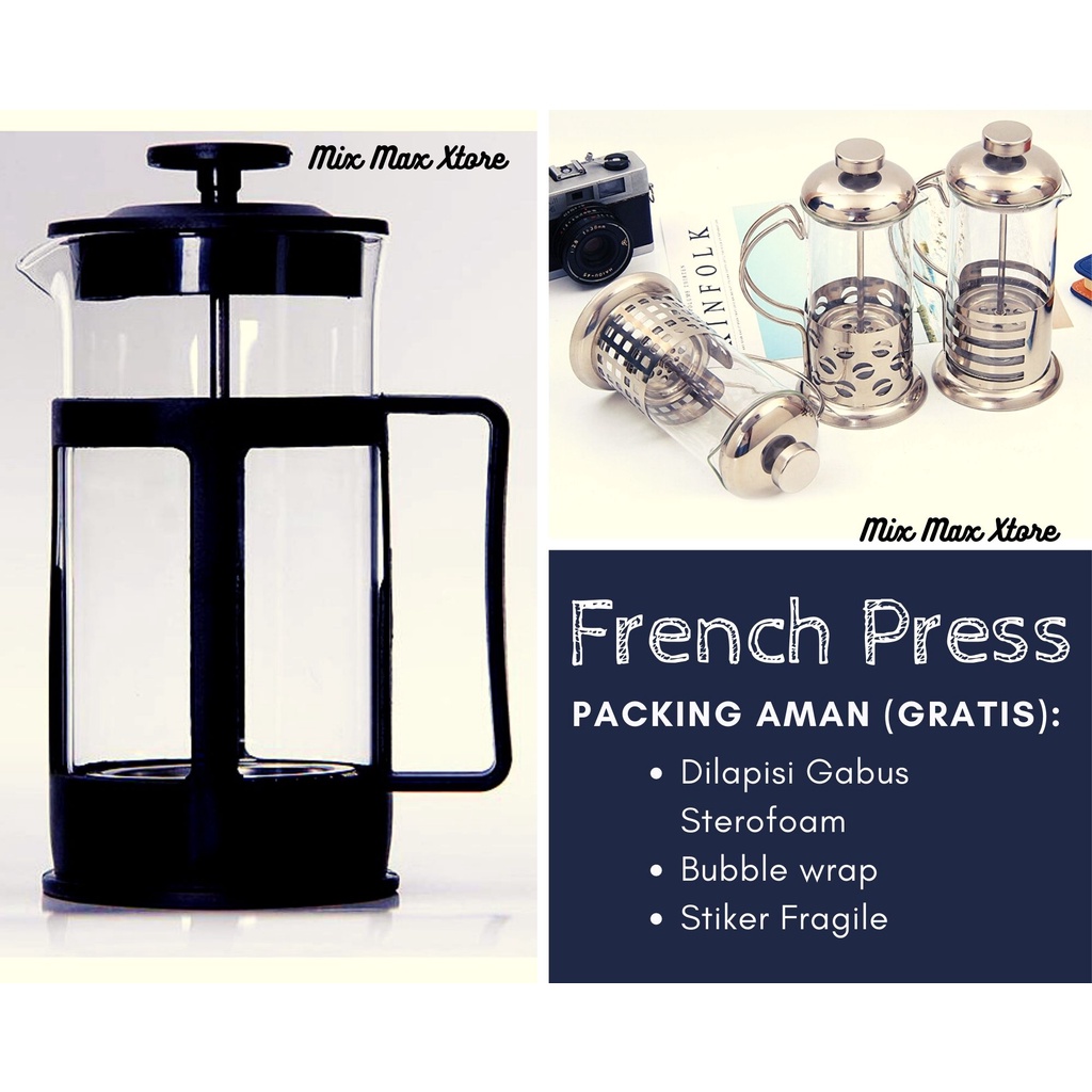 OneTwoCups French Press Coffee Maker Pot  - Silver / Black