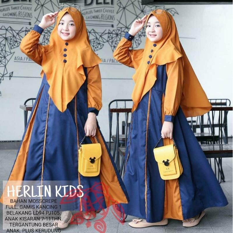 SYARI HERLIN KID ANAK, MOSCREPE, GAMIS HIJAB MUSLIM, DRESS MAXY