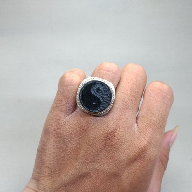 Batu Cincin Giok Hitam Asli Ukir Yinyang bagus