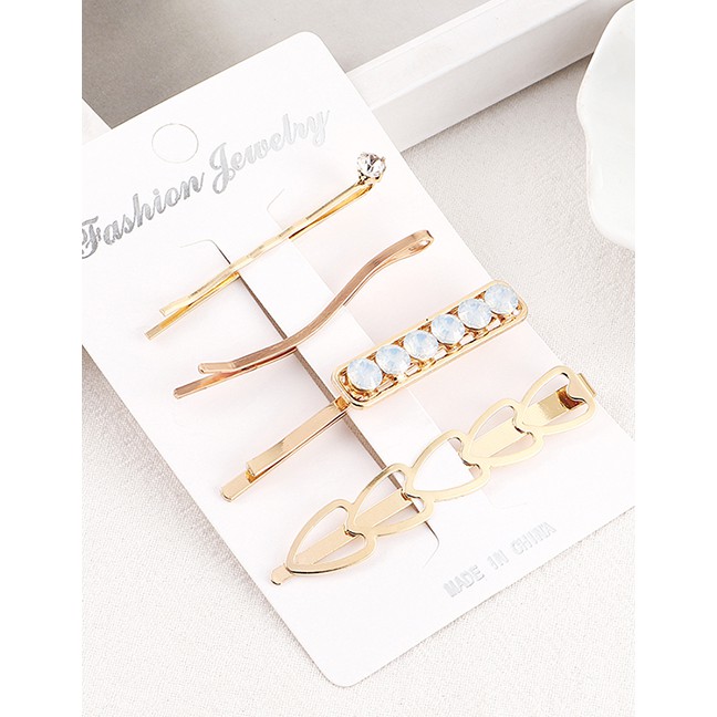 LRC Jepit Rambut Fashion Gold Diamond Hair Clip Set Y61541