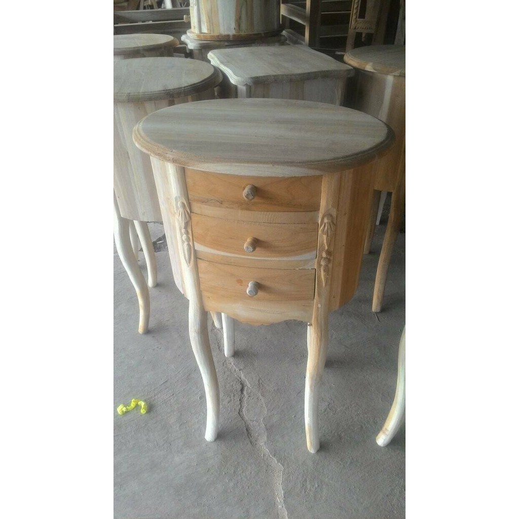 Meja Nakas Hias Kayu Jati 3 Laci MENTAH