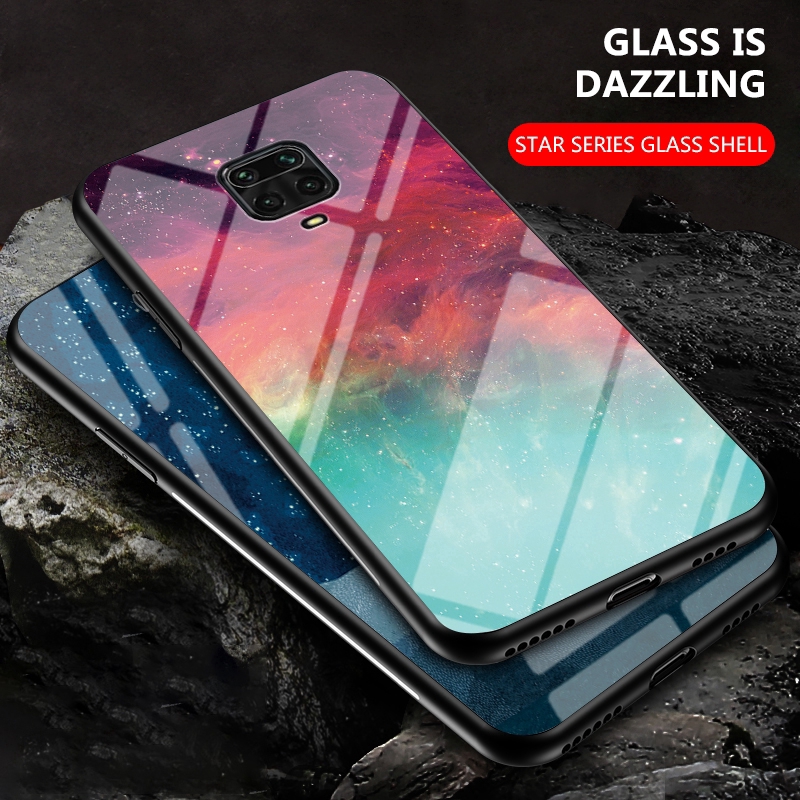 Xiaomi Redmi Note 9S Redmi Note 9 Pro Max Case Starry Sky Soft Silicone Edge Tempered Glass Back Cover BY