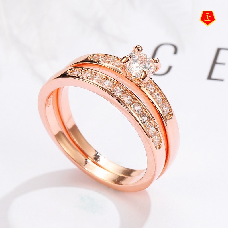 [Ready Stock]Rose Gold Diamond Couple Ring Set Simple All-Match