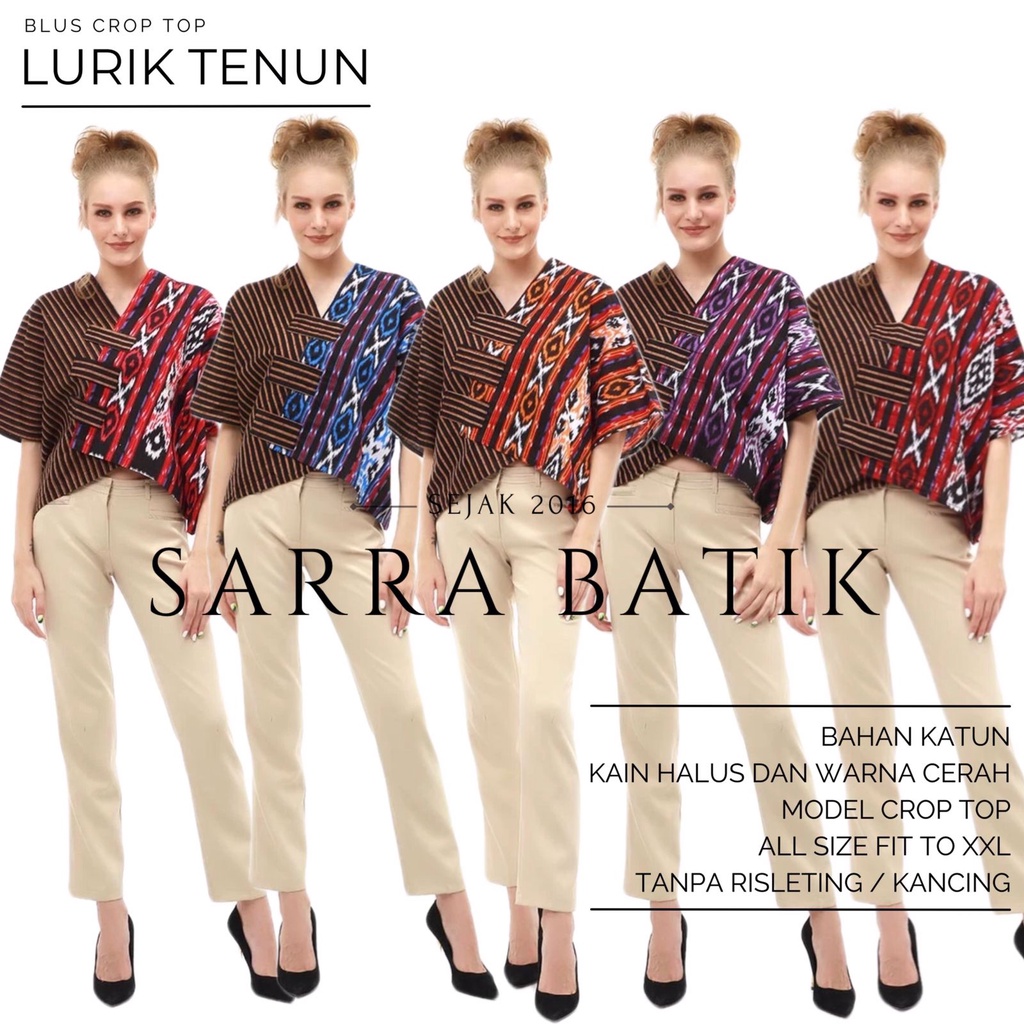 Blus Lurik Crop Top Batik Tenun Atasan Jumbo Wanita Hits Seragam Kerja Kantor Nyaman Katun