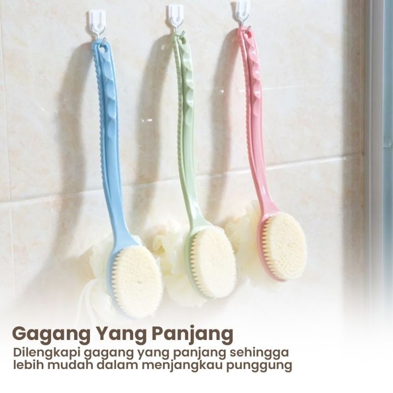 Sikat Mandi Punggung 2in1 Shower Puff Mandi 2in1 Bulu Lembut Gagang Panjang