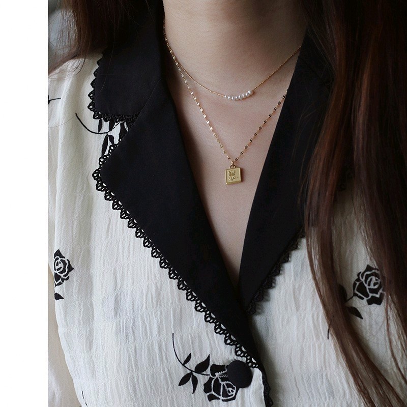 Kalung mutiara dan kalung liontin petak bunaga titanium anti karat