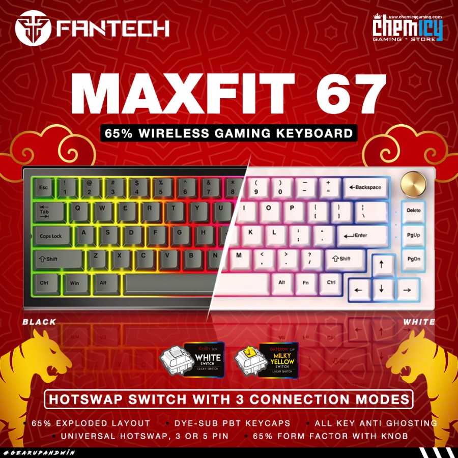 Fantech Maxfit 67 MK858 65% Hotswap Wireless Bluetooth Gaming Keyboard