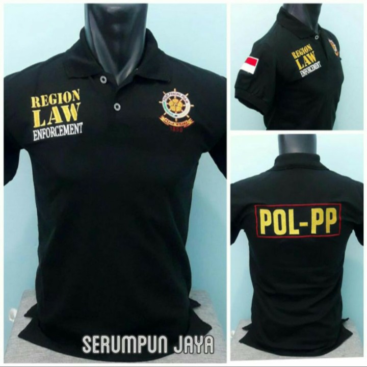 KAOS SATPOL PP - KAOS KERAH POL PP HITAM - KAOS SATPOL PP RODA GILA HITAM FULL BORDIR