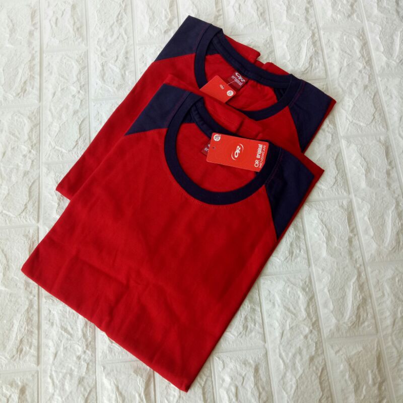 Kaos Raglan Polos MERAH-NAVY Lengan 3/4 Uk 20 22 S M L XL XXL