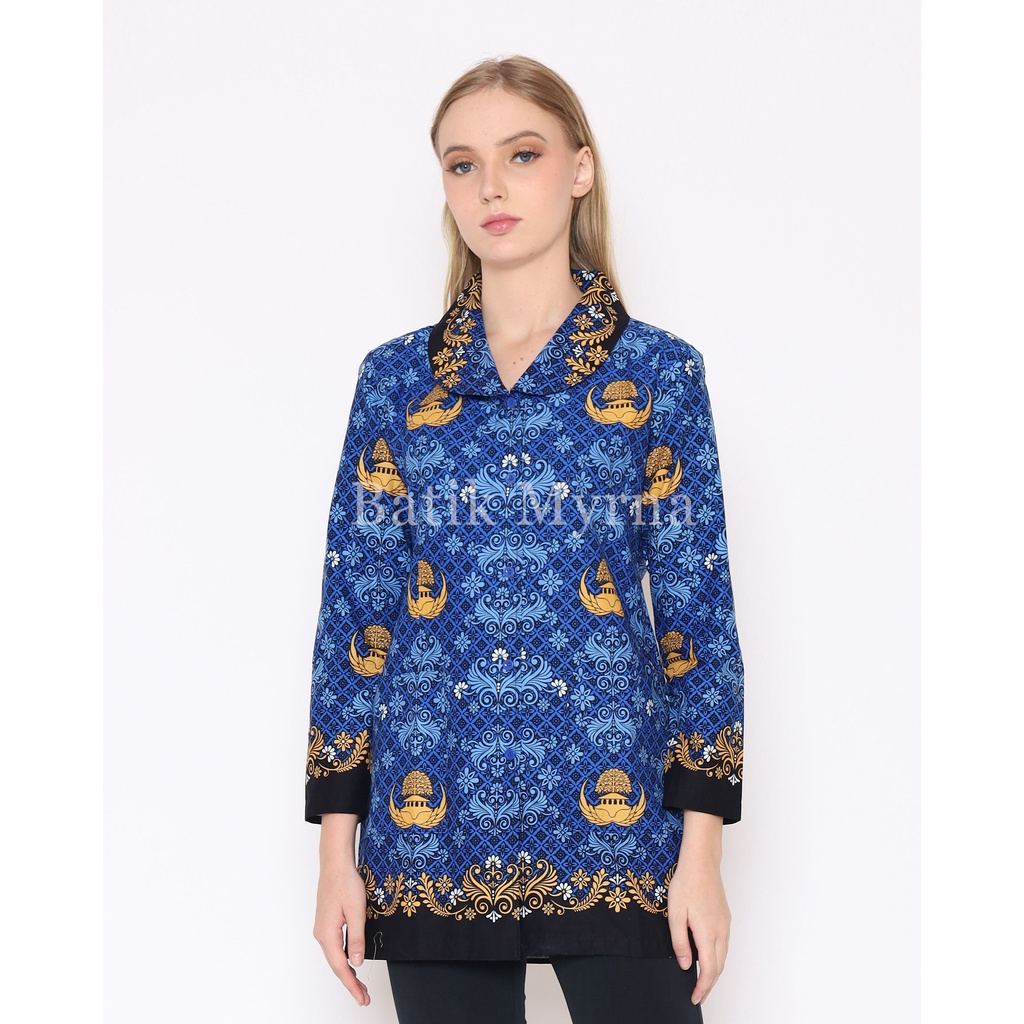 BATIK MYRNA - Blouse Kemeja Batik Wanita Seragam Baju Atasan Korpri Terbaru dengan Furing