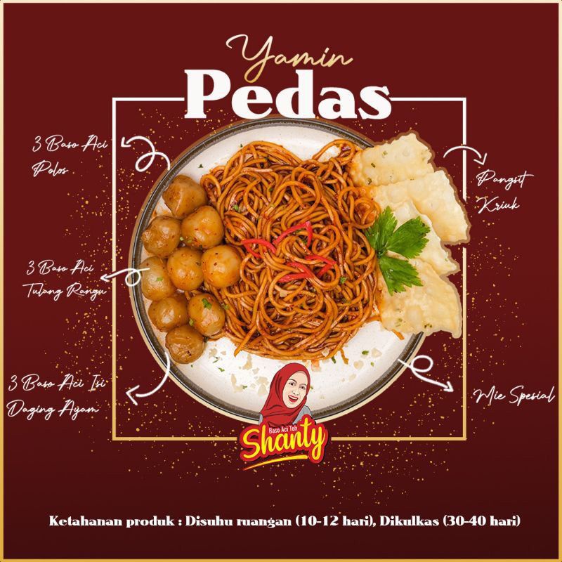 Baso Aci Mie Yamin Pedas Teh Shanty Lengkap Dengan Pangsit Goreng 250gr