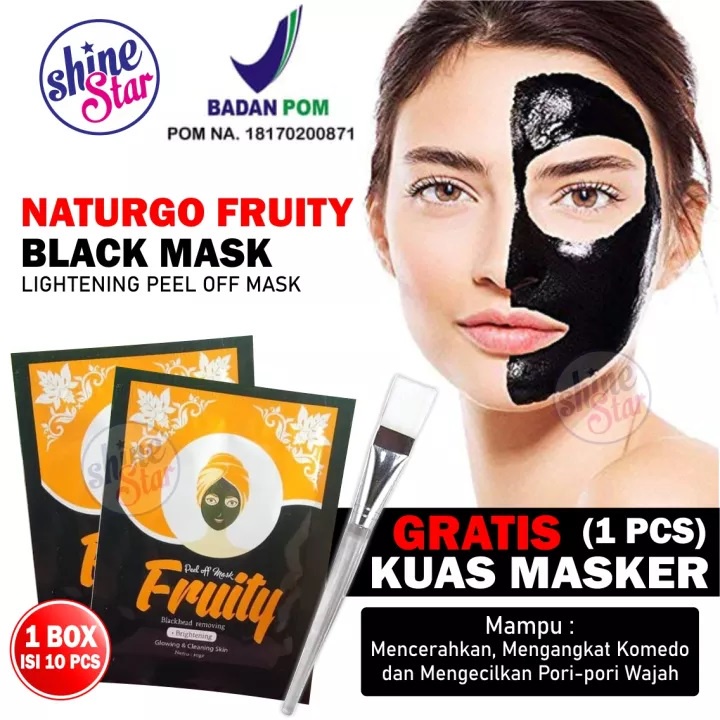 [ 1 Box 10 PCS ] BPOM Masker Wajah Fruity Naturgo / Masker Lumpur Blackmask Ampuh Mengangkat Komedo + FREE KUAS