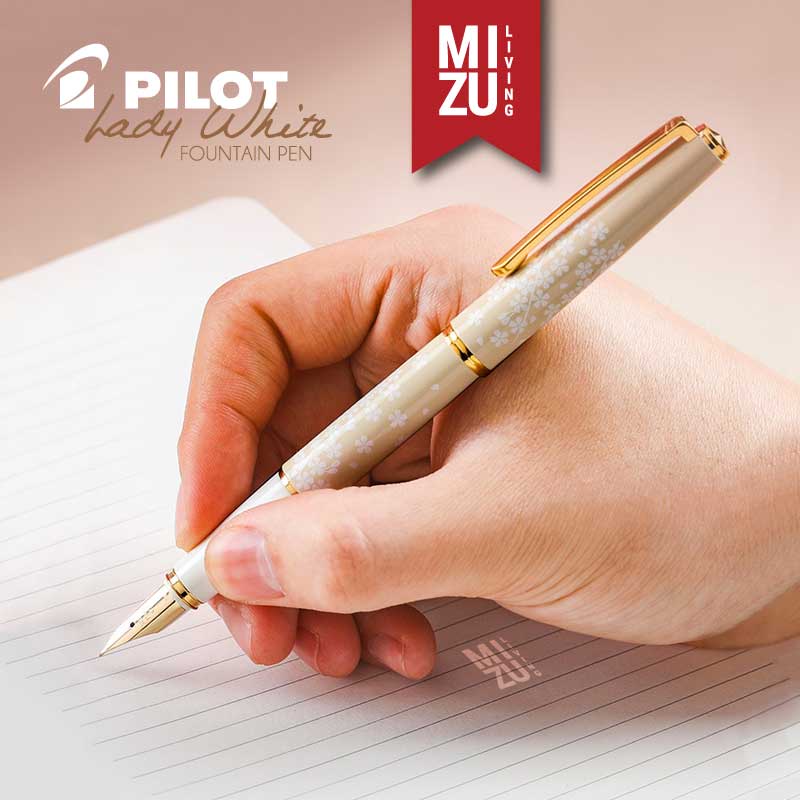 MIZU PILOT LADY WHITE FD-18SR 14K Gold Nib Sakura Cherry Blossom JAPAN Fountain Pen