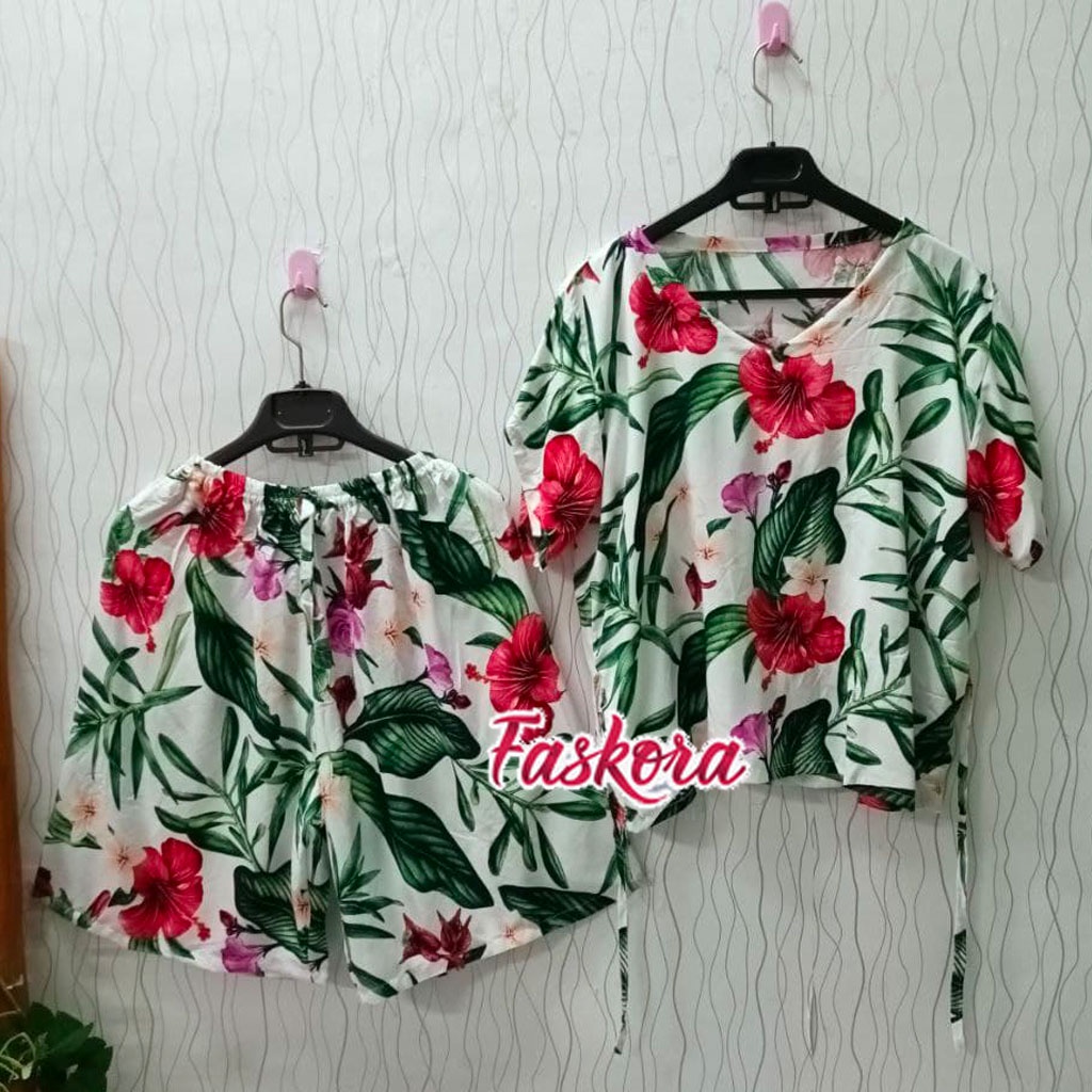 Setelan Rayon Pendek Wanita Jumbo Karang / Pajamas Katun Rayon Jumbo Set Pendek / Set Rayon Pendek