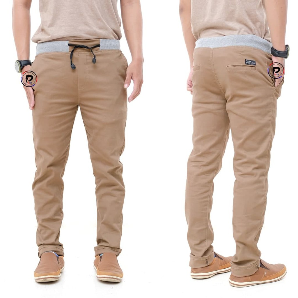 Celana Chino panjang Pria Pinggang Karet Rip Original POLHO