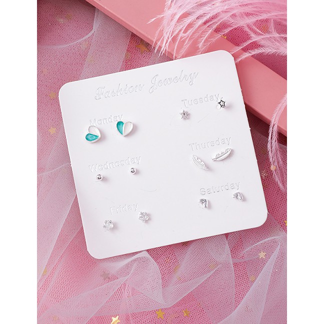 LRC Anting Set Fashion Platinum Love Feather Star Stud Earrings Set D63741