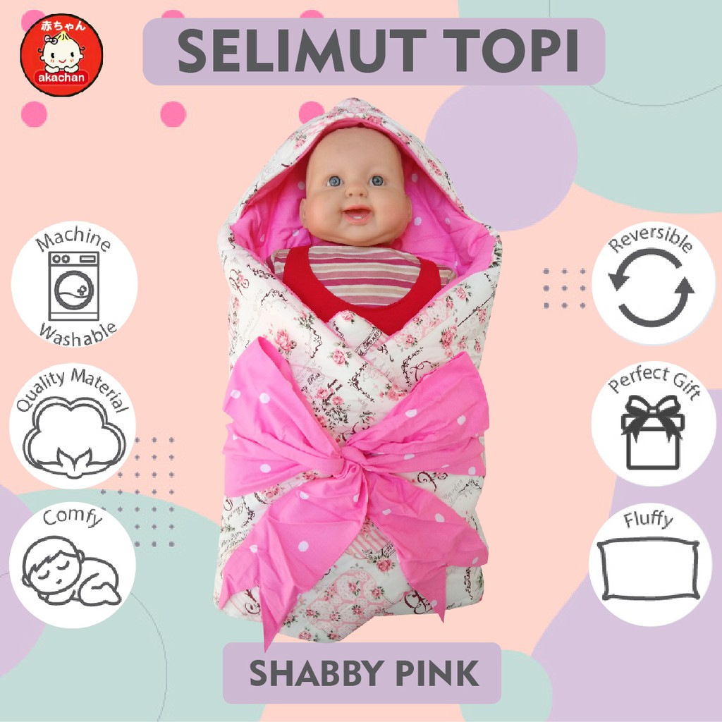 Shabby Pink Selimut topi pita Akachan baby blanket selimut bayi kado lahiran