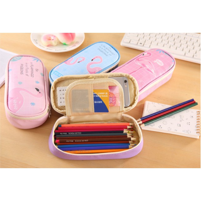 Tempat Pensil Jumbo FLAMINGO / Tempat Alat Tulis Besar Flamingo / Tepak Pensil Motif Flamingo Unik