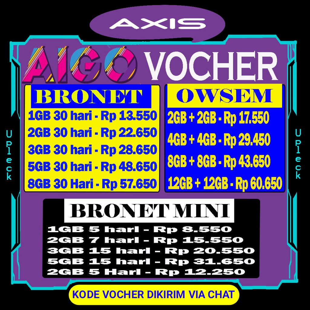 Vocher kuota internet Axis Aigo Mini , OWSEM dan Bronet Murah