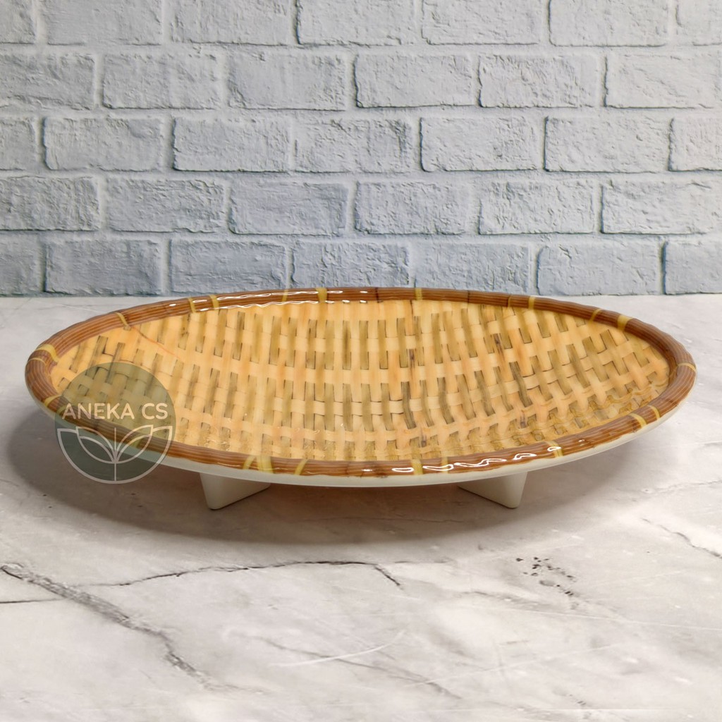 Piring Oval Melamin 9 inch  - Piring Motif Rotan - Piring Saji - W7809