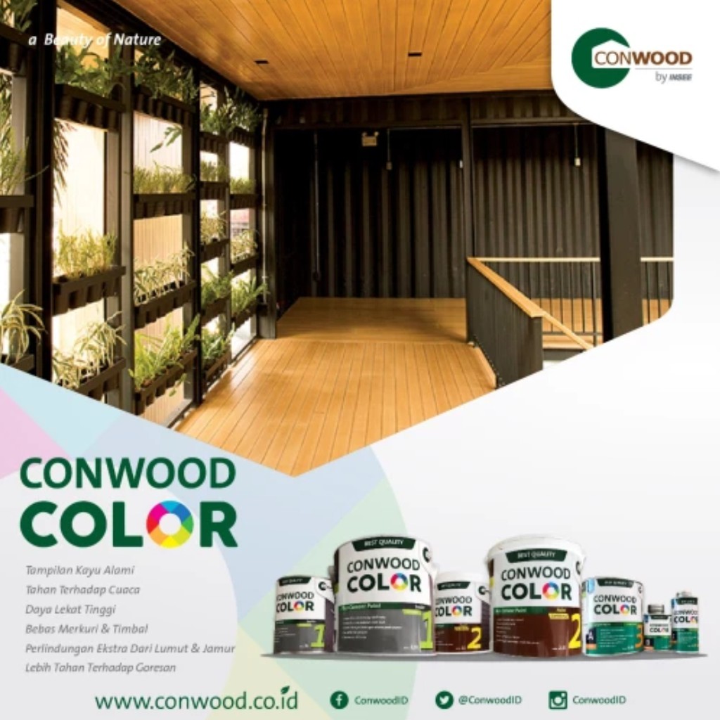 Conwood Color Warna Kayu Doff 2.5 Liter - Cat Lisplang Fiber Cement Silikat GRC Plavon Partisi Walnut Palisander Akasia Galon