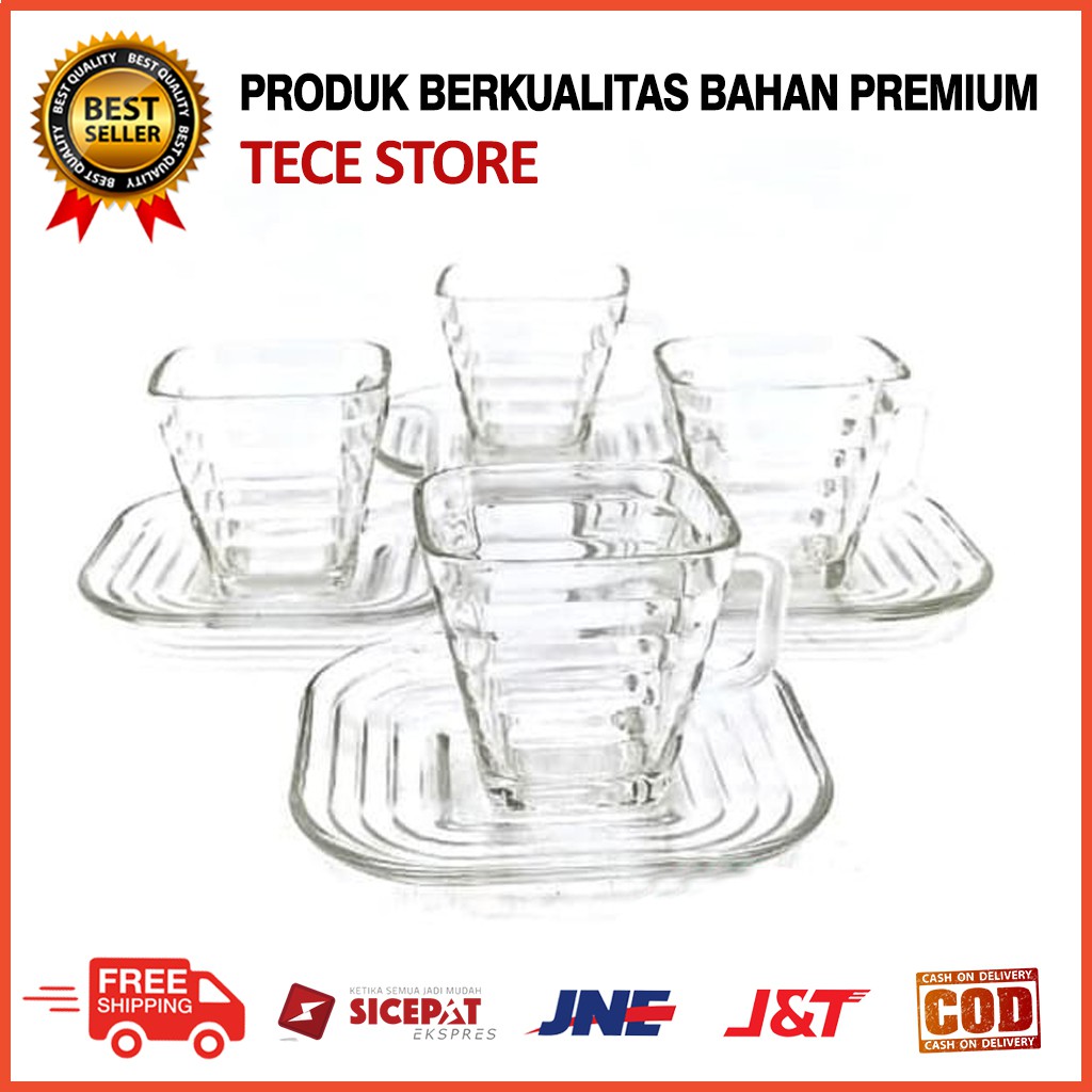 Pusat Grosir Cangkir Set 4 Pasang Gelas Set Kaca Quadro 4 Cangkir 4 Saucer G6h5 Bahan Kaca Bening Alat Minum Jl6BkyRUVEEe03Z