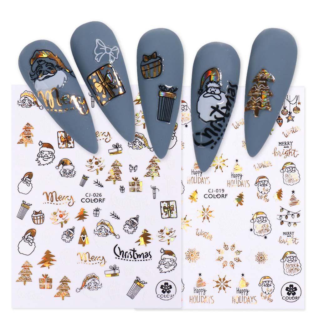 Agustina Natal Stiker Kuku Wanita Musim Dingin Bronzing Manikur Aksesoris Santa Claus Snowman Nail Art Dekorasi