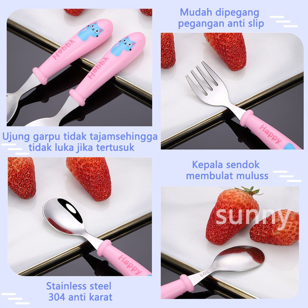 Setelan sendok anak stainless steel 304 anak sendok garpu makan bayi set 3 in 1