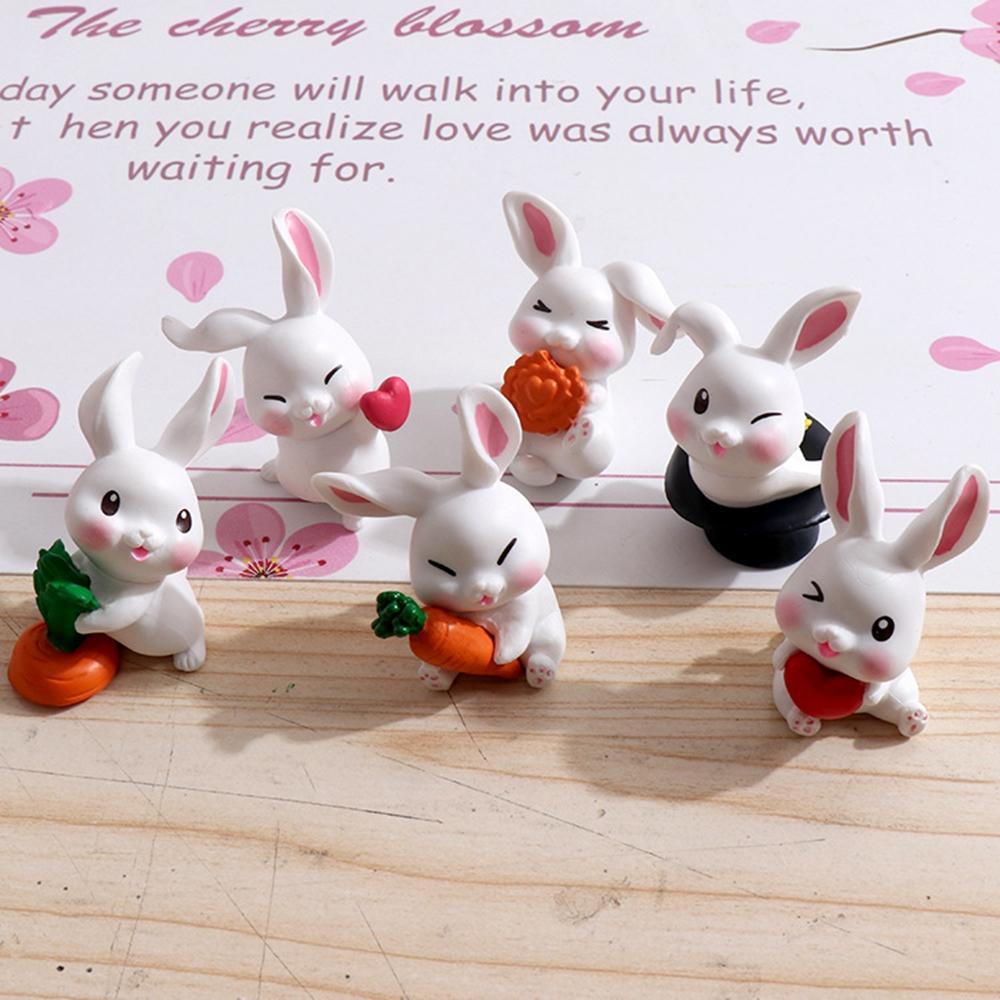 [Elegan] Patung Kelinci 6PCS/SET Kerajinan Lucu DIY Model Ornamen Dekorasi Rumah