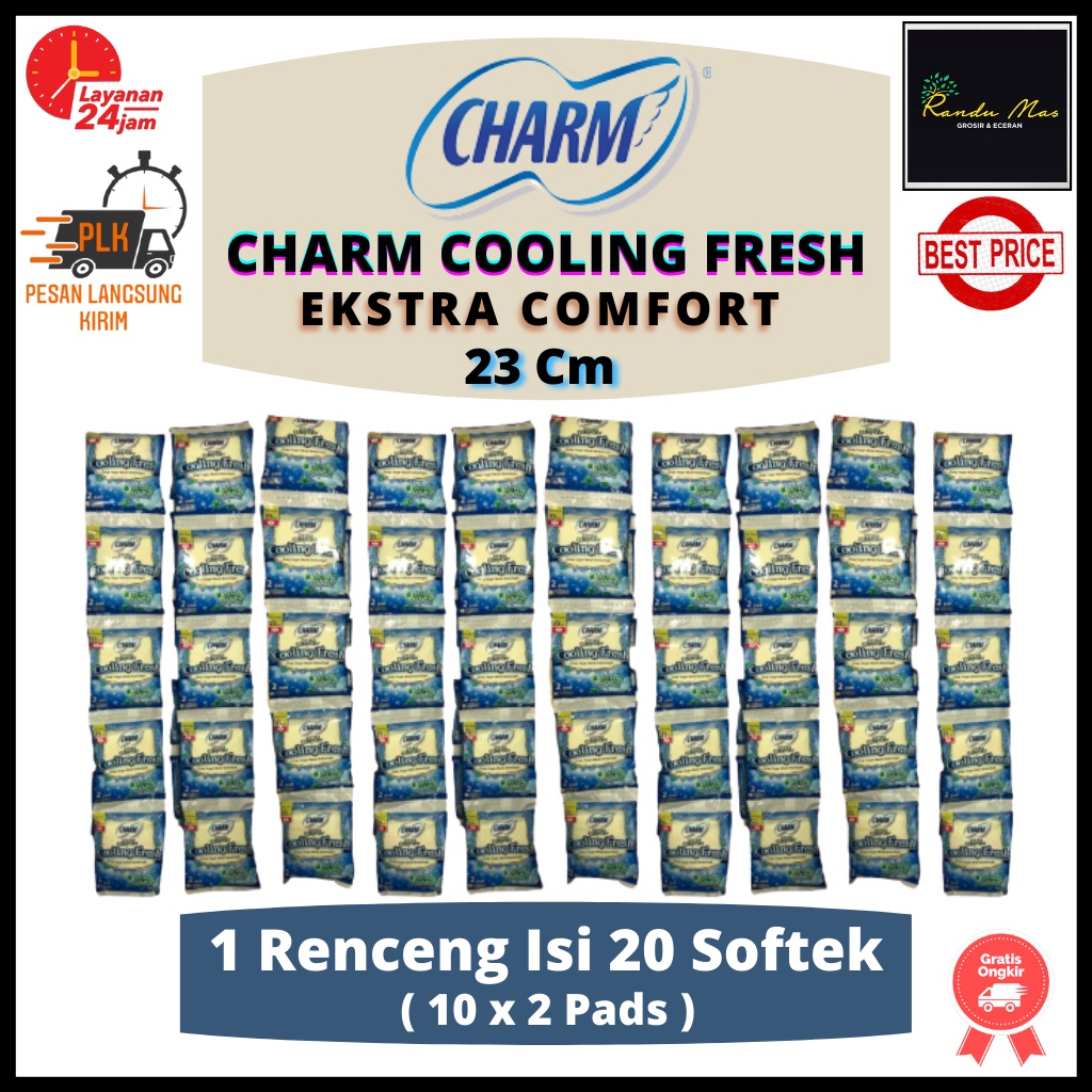 Charm Cooling Fresh Pembalut Extra Comfort 23Cm Wing Isi 20 Pads Softex Charm Wanita Ekstrak Daun Mint Softek Unicharm Tetap Segar Meski Berkringat Original Ekonomis