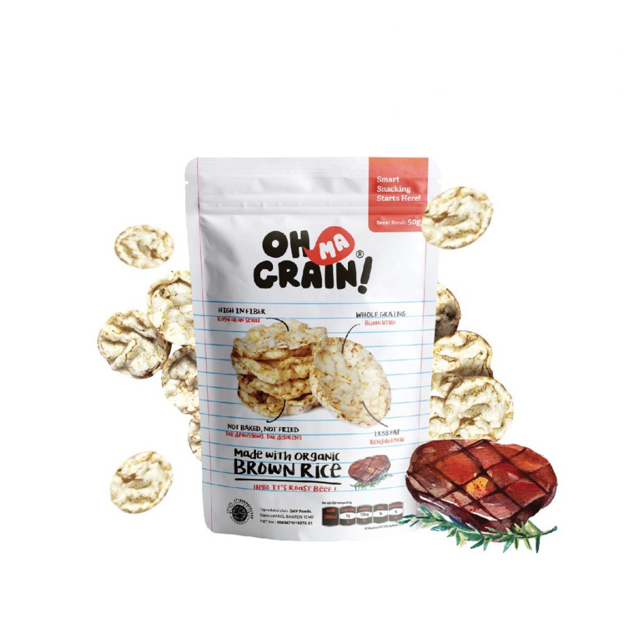 OHMA GRAIN! Popped Rice Crackers [ ROAST BEEF ] 50gr