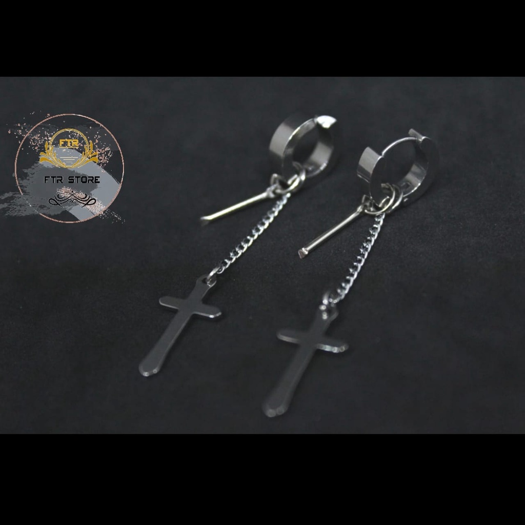 IP-BD anting style Korea model salib gantung / anting Korea pria dan wanita/ anting / anting salib