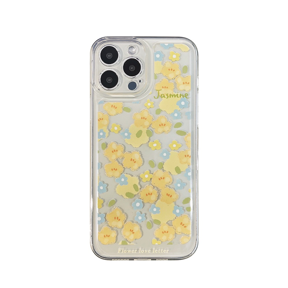 Case Pelindung Transparan Motif Bunga Biru Kuning Untuk Iphone 14 7 8 SE2020 7 + 8 PLUS 11 12 13 Mini PRO MAX