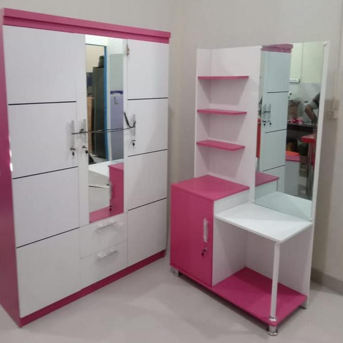 Paket Pink Lemari 3 Pintu Dan Meja Rias Missshopping125