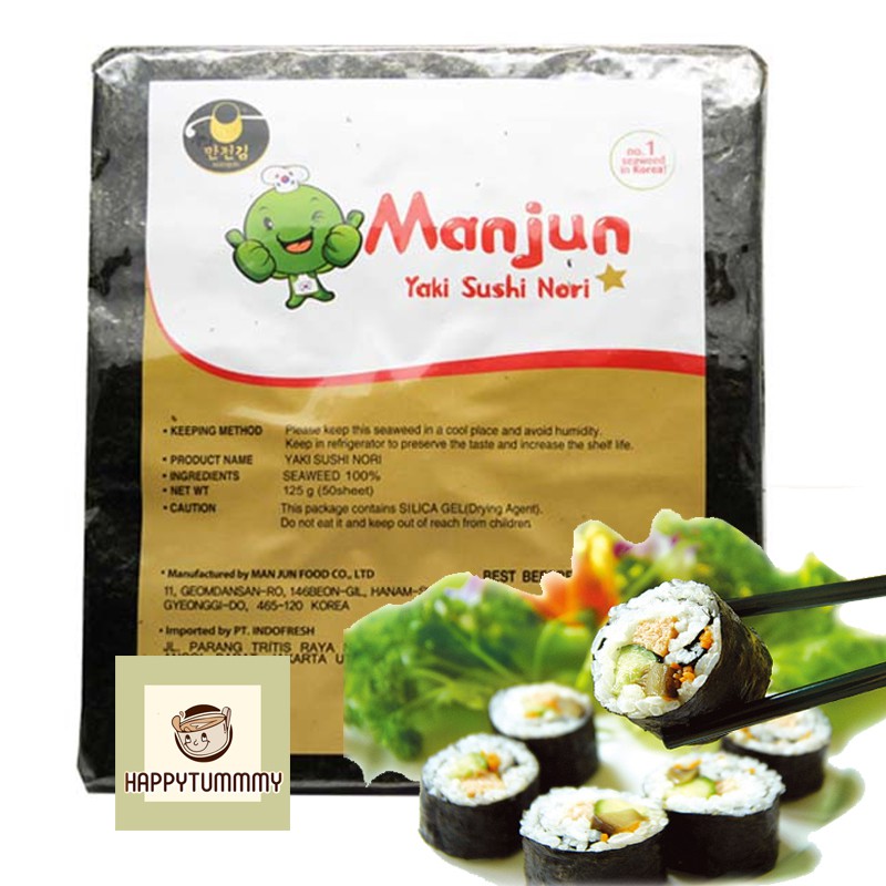 Manjun Nori HALAL 50 Lembar Seaweed Rumput Laut Sushi Gimbap Korean Yaki Sushi Nori