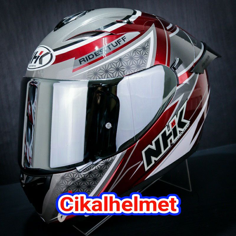 NHK HELM GP PRIME ULTRA SAMBO ROYAL RED SILVER ++ VISOR IRIDIUM + SPOILER