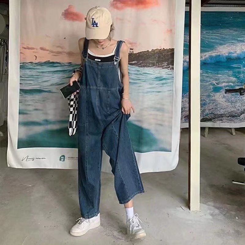 Overall Denim Musim Panas Tipis Celana Kodok Pinggang Tinggi Lebar Kaki Celana Celana Musim Semi Bar