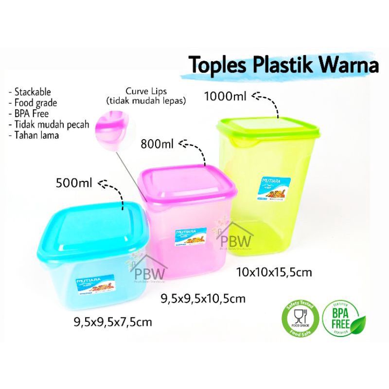 Toples kotak Kue Kering / Toples Warna Kue / Toples Bumbu Toples Serbaguna 500ml / Toples 800ml / Toples 1 Liter