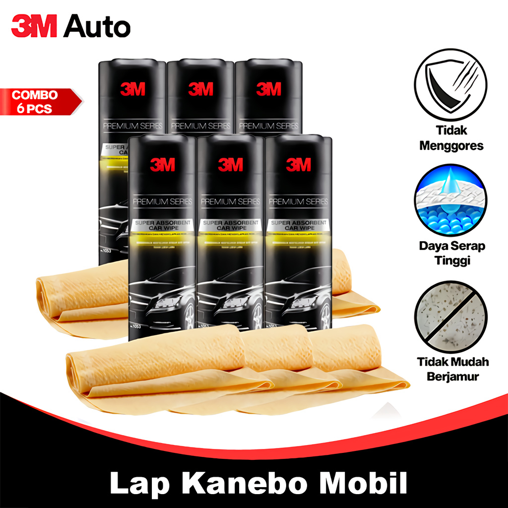 3M Auto Lap Chamois / Lap Kendaraan COMBO 6 Pcs Premium Series Kanebo Car Cleaning CMB06-3M-1053