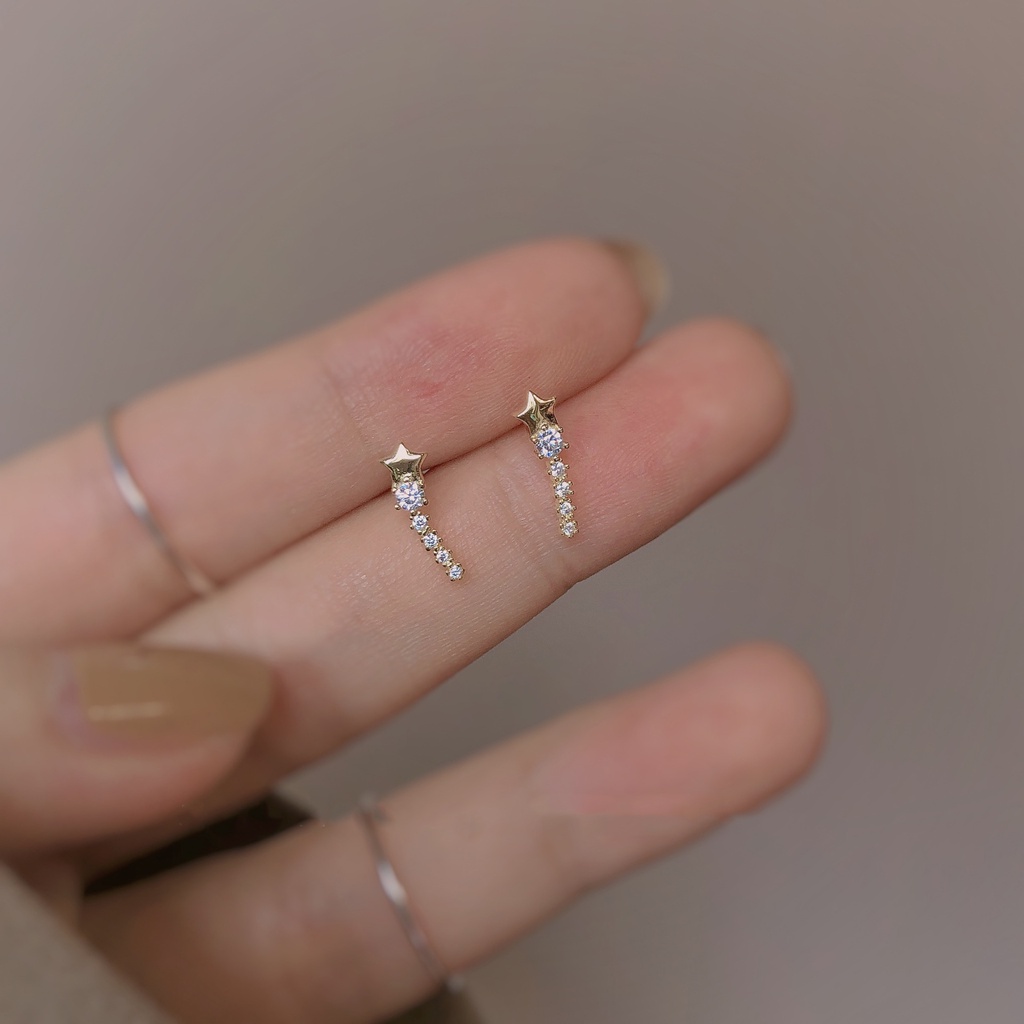 Anting Tusuk Silver S925 Desain Meteor Bintang Hias Kristal Berlian Untuk Wanita