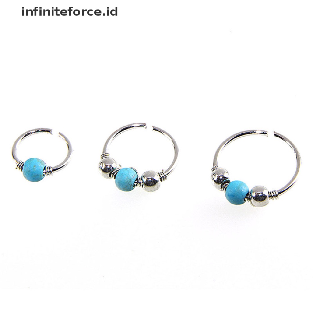 Cincin Tindik Tubuh Hidung Bahan Stainless Steel Warna Turquoise