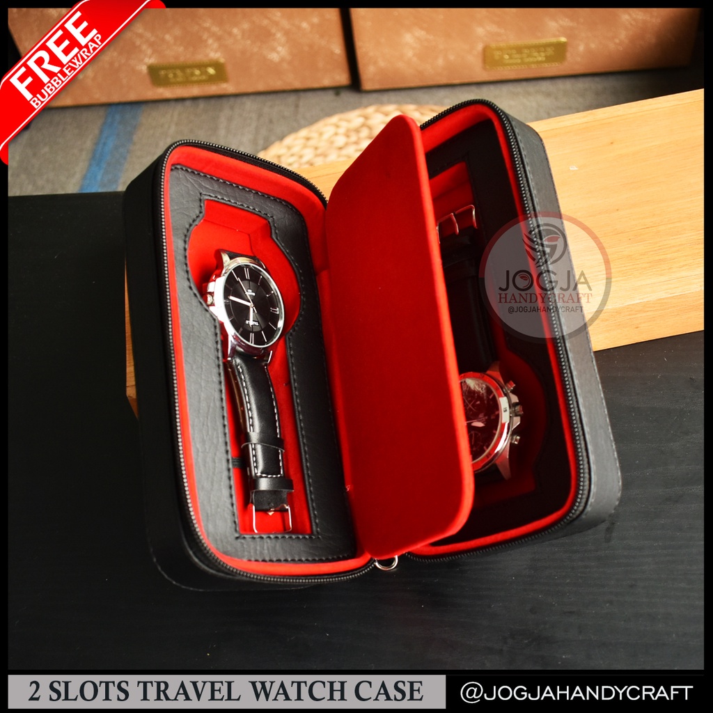 Kotak Tempat Jam Tangan 2 Slot Travel Leather Watch Case