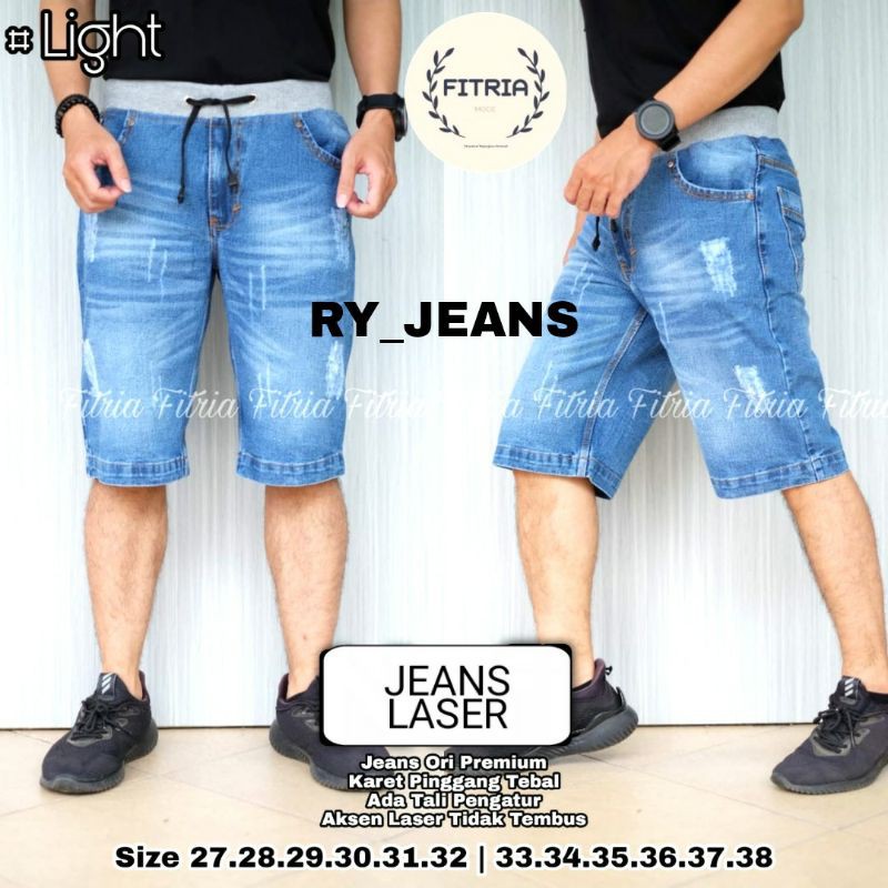 CELANA JEANS KOLOR PRIA YJ JEANS PENDEK SOBEK PRIA PINGGANG KARET KOLOR RIP