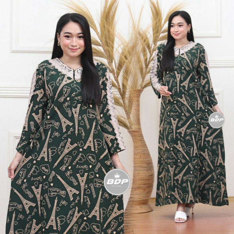 Gamis Renda Milo Motif Chanel / Dress Busui Murah Ld 110 Bisa COD