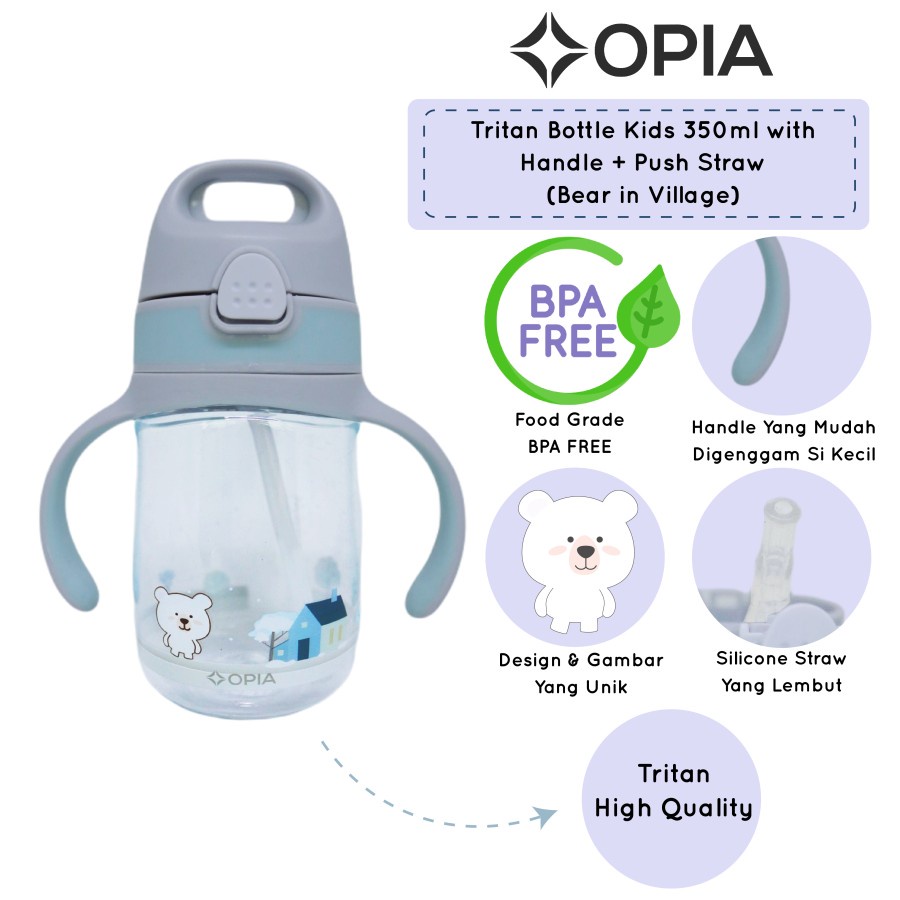 OPIA Tritan Bottle Kids Handle &amp; Push Straw 350ml - Rabbit / Dino - Botol Minum Anak 350 ml