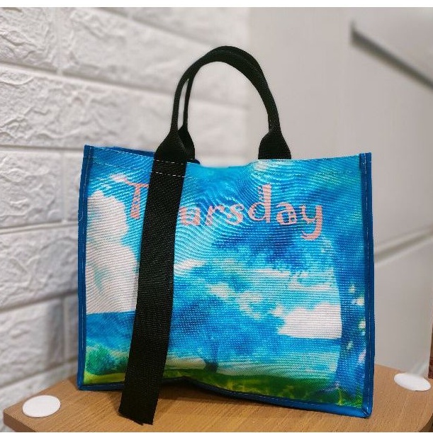 tas jinjing totebag bahan kanvas waterproof print day nama hari abstrak model tali kekinian