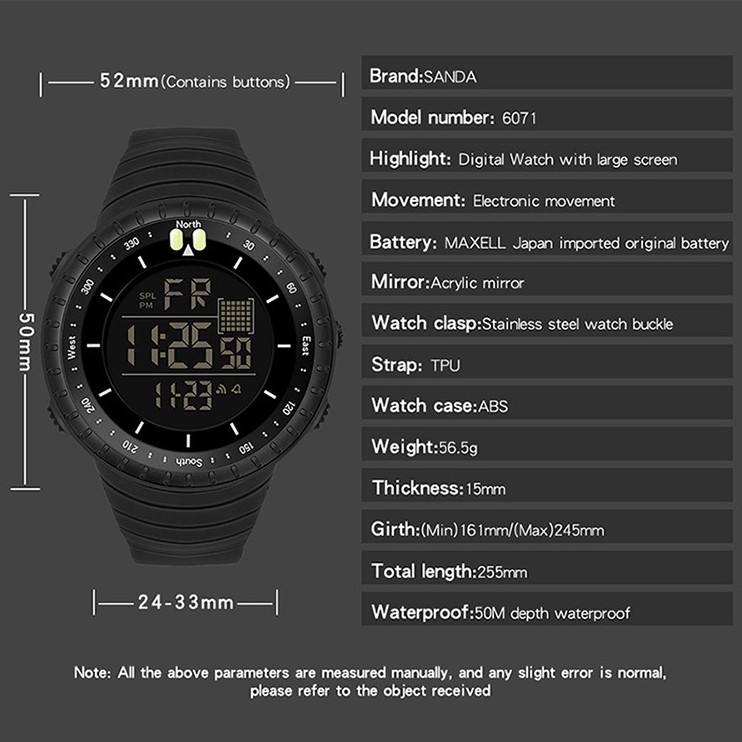SANDA 6071 Jam Tangan Pria Digital Tali Rubber Chronograph Anti Air WATCHKITE WKOS