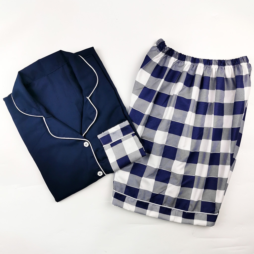 Setelan Piyama Dewasa Celana Pendek Lengan Pendek Hotpant All Size-HPL CATUR NAVY COMBI