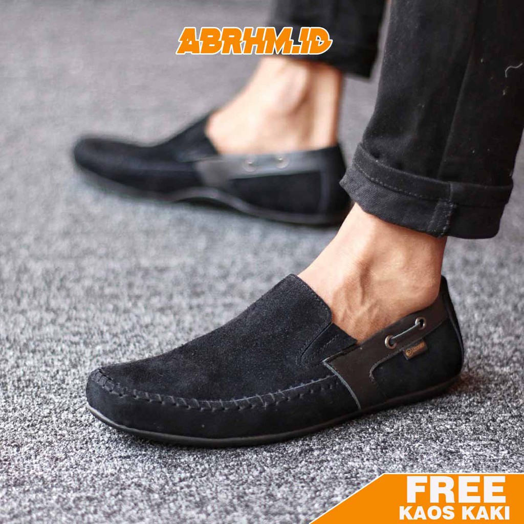 ABRHM X ASTA Sepatu Slip On Pria Sepatu Casual Pria Kulit Suede Asli Anti Slip Cowok/Cowo Original Sepatu Kasual Kerja Gaya Santai Keren Kekinian Ori Murah Terlaris