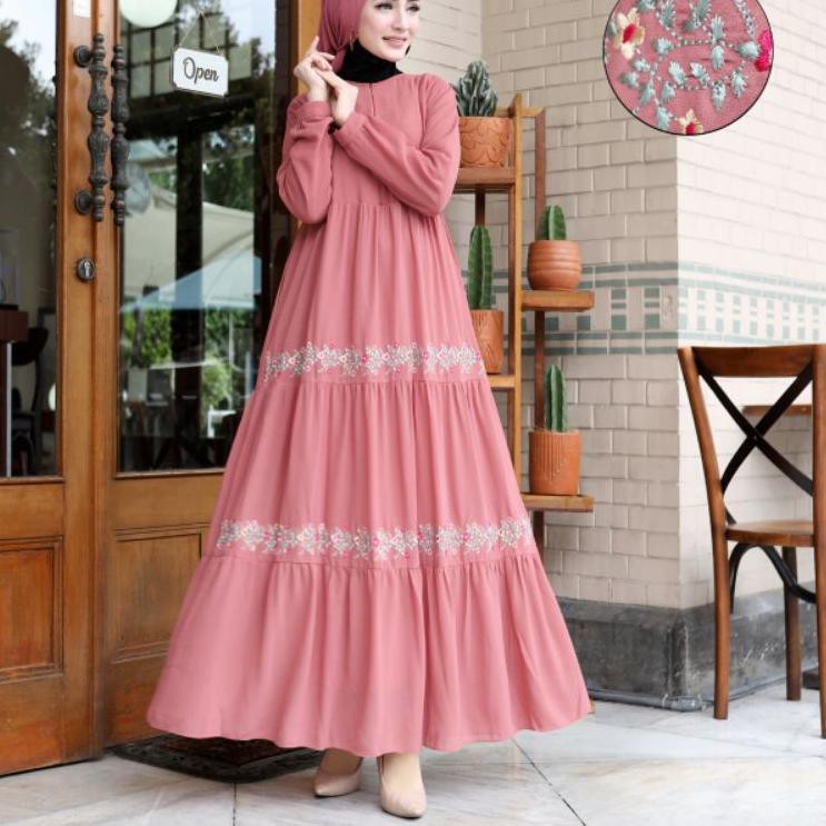 ☁ Anggun Store – Nura Collection – Nuriel Shop - Gamis Syari– Gamis Ceruti Bordir ➣